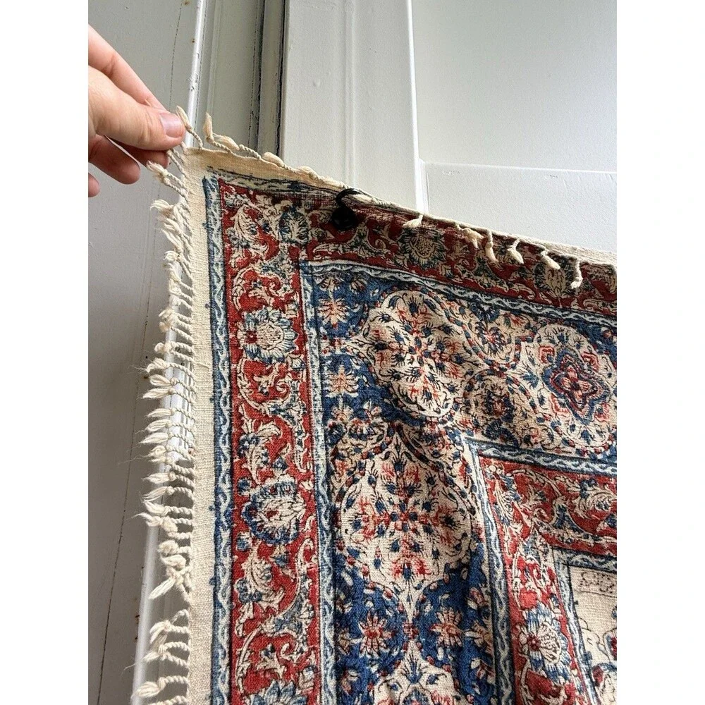 Antique Persian Fringed Cloth Tapestry Qajar Hunting & Polo Scene 52 X 52